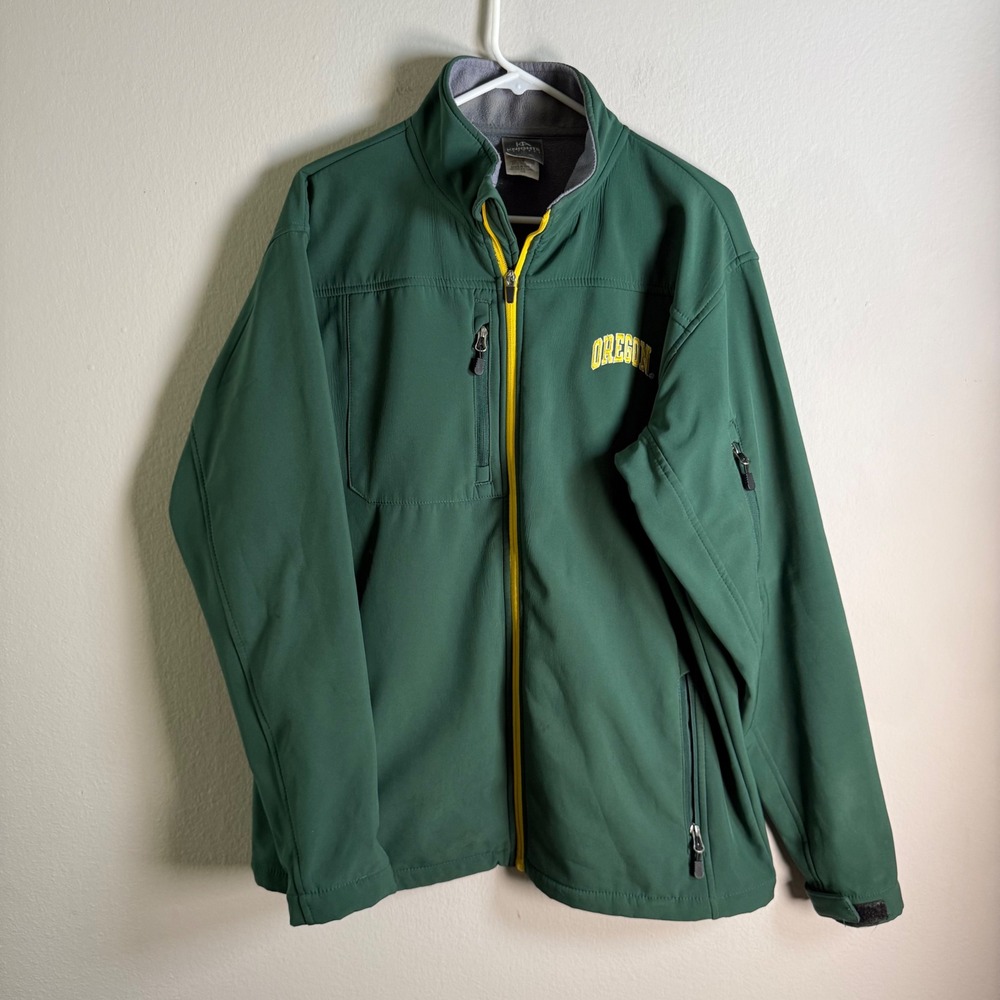 Knights Apparel Oregon Ducks Mens Large Green Softshell Fleece Lined Zip Jacket